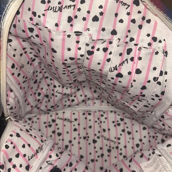 Betsey Johnson Gold and Pink Lip Print Backpack - Picture 4 of 9